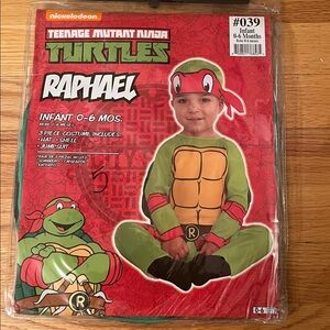 Ninja Turtles Rafael Costume New 0-6 Months Infant 3 piece Hat, Shell, Jumpsuit
